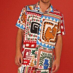 Riachuelo Incerti Tropical Print Button Down Shirt L Colorful Vacation Resort